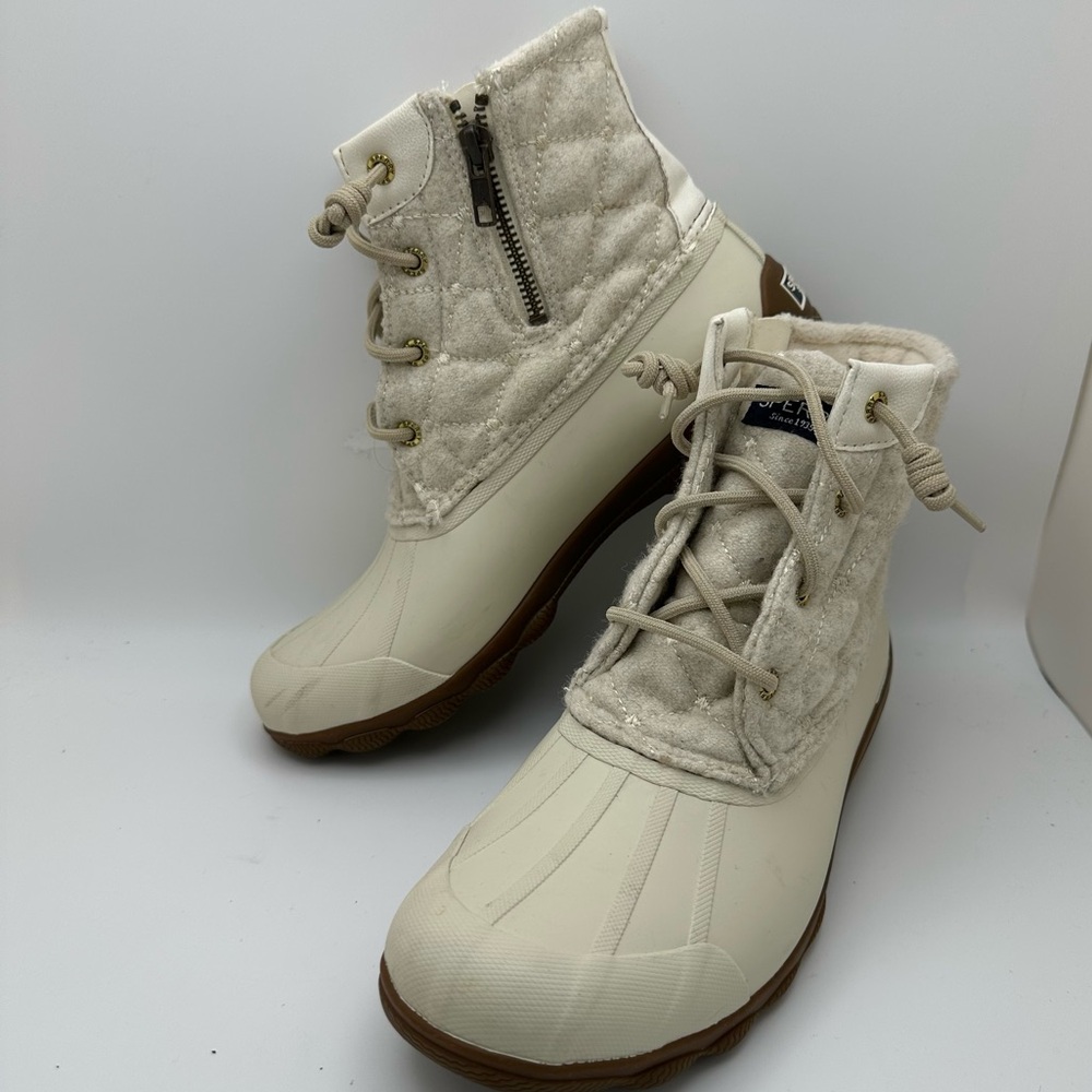 Sperry Syren Gulf Wool Quilt Side Zip Duck Boots Ivory STS85647 - Picture 3 of 10